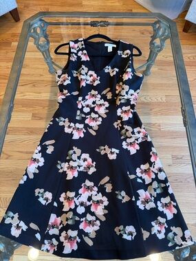 White House Black Market Black Floral Midi Dress